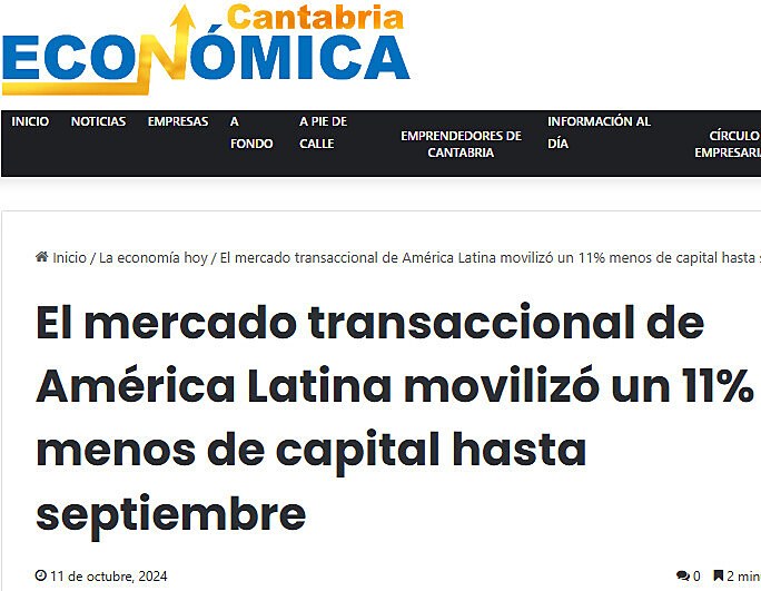 El mercado transaccional de Amrica Latina moviliz un 11% menos de capital hasta septiembre